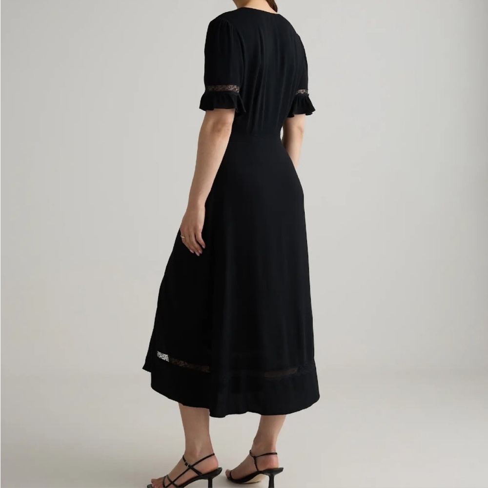 Quince Women Lightweight Crepe Lace Inset Midi Dress Black - Sz Large NWT - Picture 4 of 14